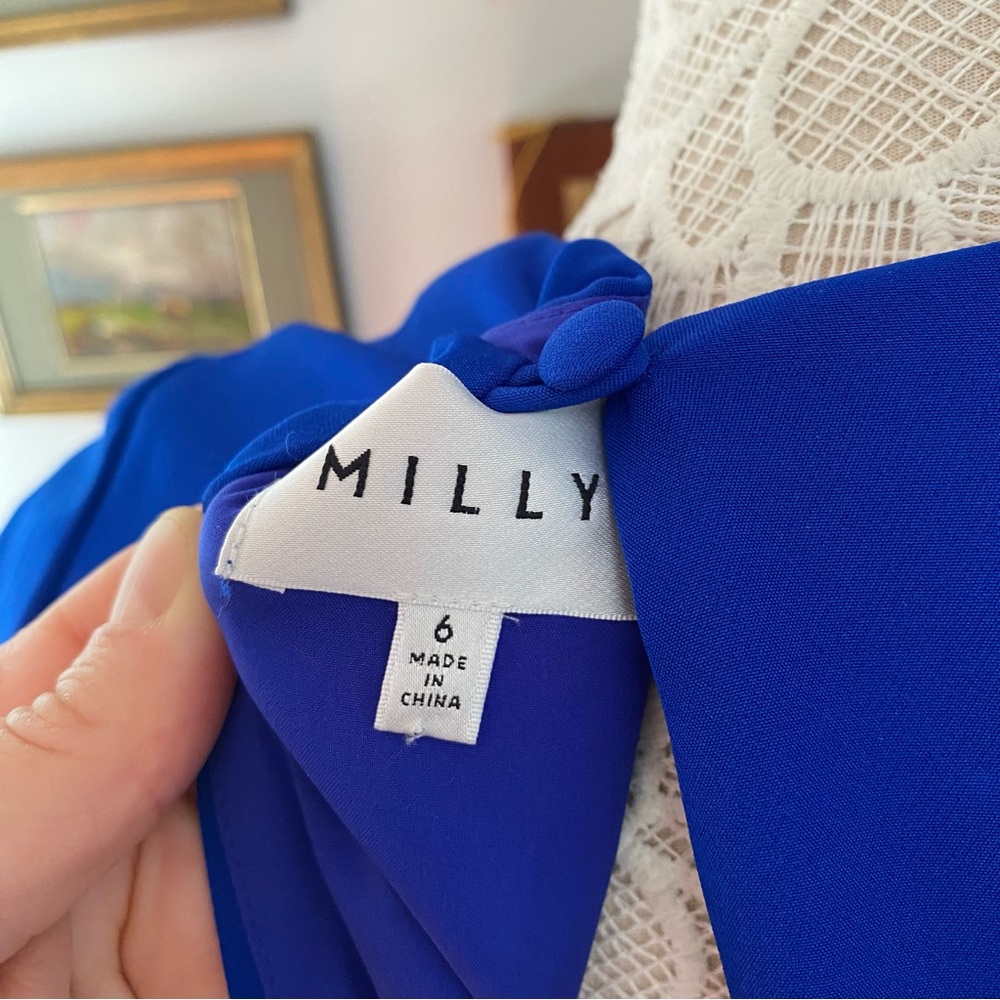 MILLY Amelia Cady Dress Cobalt Blue Puffy Sleeves Sz 6 - Picture 6 of 7